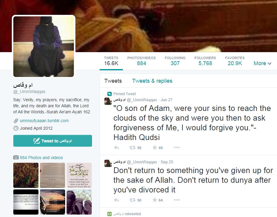 L'account Twitter di una delle combattenti dell'ISIS