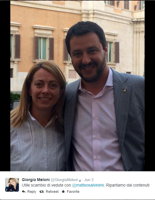 I promessi sposi. I due leader dei due più importanti partiti della destra italiana (fotne: Twitter.com)