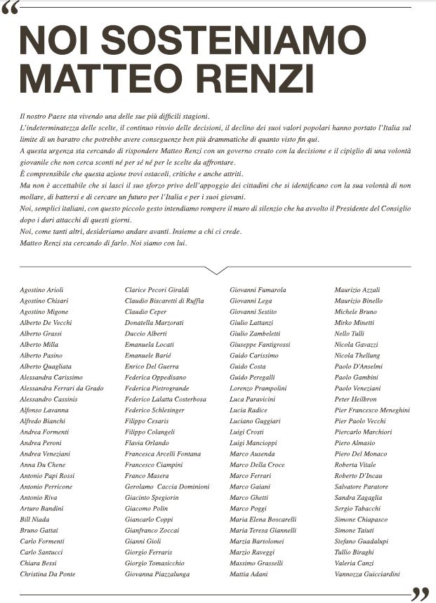 Noi sosteniamo Matteo Renzi