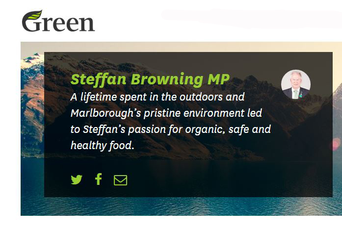 La scheda di presentazione di Steffan Browning sul sito dei Green (fonte: greens.org.nz)
