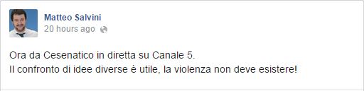 Matteo Salvini informa continuamente i suoi fan sui suoi movimenti televisivi. È nata una stella? (fonte: Facebook.com)