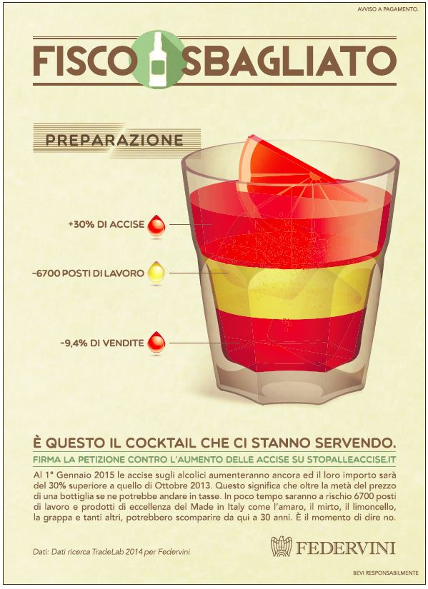 La pubblicità di Federvini contro l'aumento delle accise sull'alcool