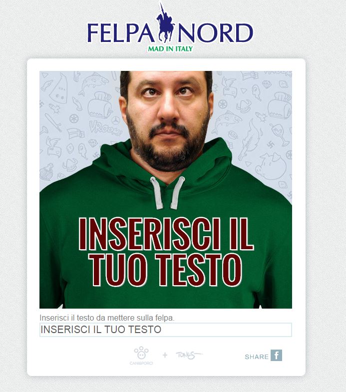 Il generatore di scritte sulle felpe di Salvini (via Felpa Nord)