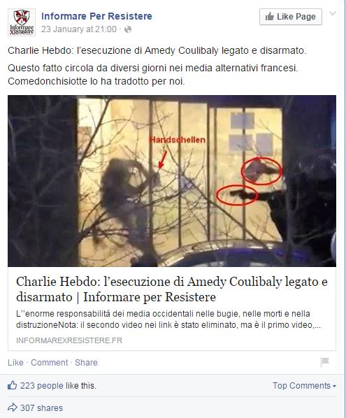 Informare x resistere sta a Parigi ma si fa tradurre i pezzi dagli altri (fonte Facebook.com)
