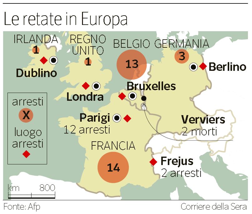 Le retate dei jihadisti in Europa (Corriere della Sera, 17 gennaio 2015)