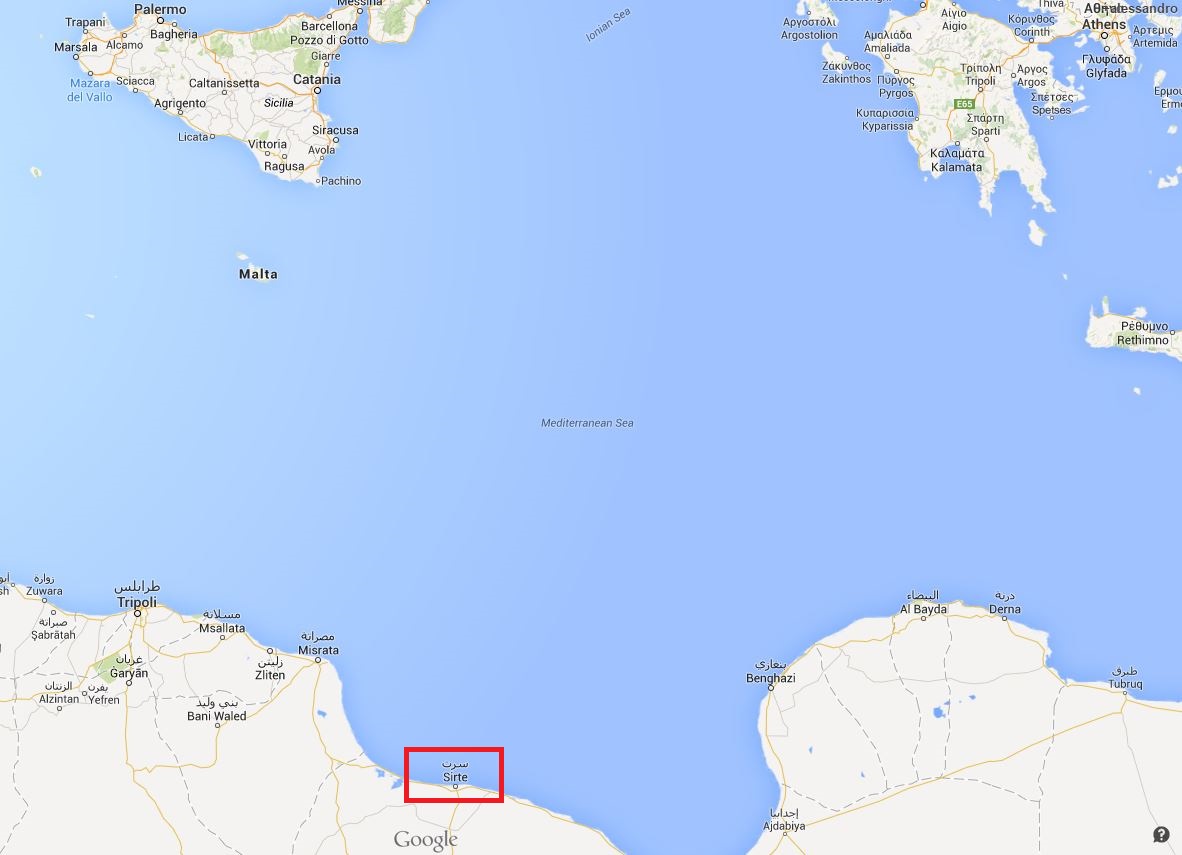 La distanza tra Sirte e la Sicilia (Google maps)