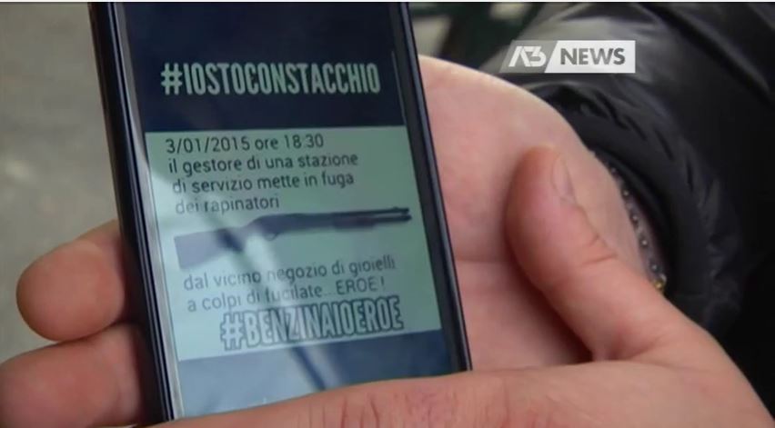 Il messaggio di solidarietà a Graziano Stacchio che sta circolando su Whatsapp (fonte: Youtube.com via Antennatre)