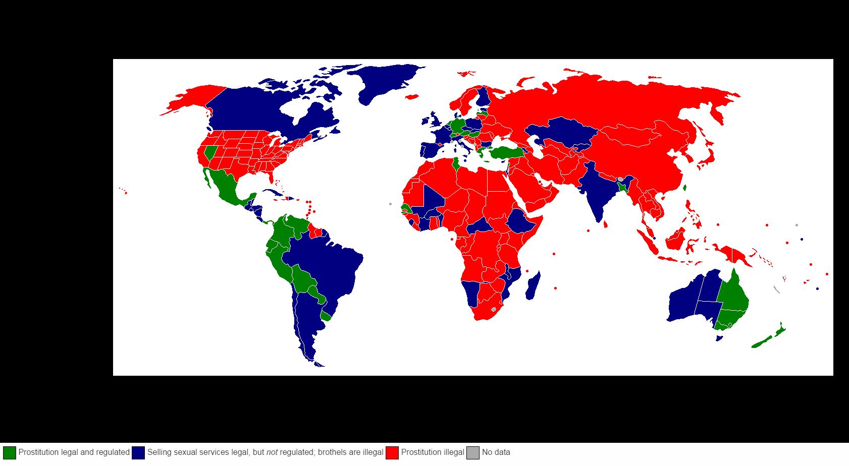 La situazione della regolamentazione della prostituzione nel mondo (via wikipedia.org)