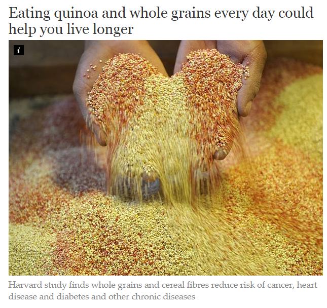 Il titolo sulla quinoa sull'Independent (fonte: independent.co.uk)