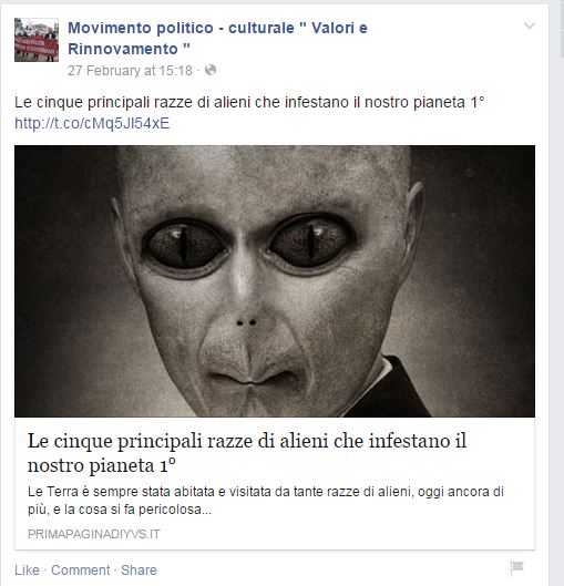 Alieni infestanti, e chi lo sente Salvini adesso? (fonte: Facebook.com)
