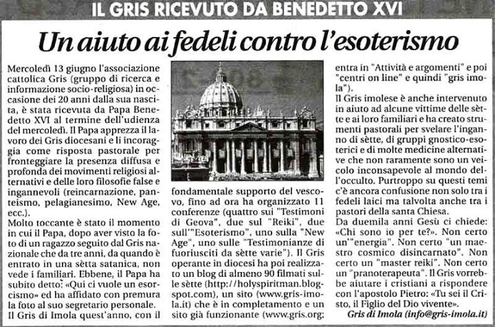 L'incontro del GRIS con papa Benedetto XVI qualche anno fa (fonte: Facebook.com)