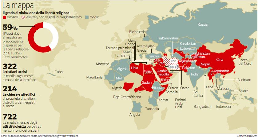 mappa cristiani sotto attacco