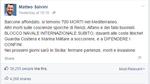 Qualcuno dica a Salvini che i confini italiani non arrivano sulle coste libiche 