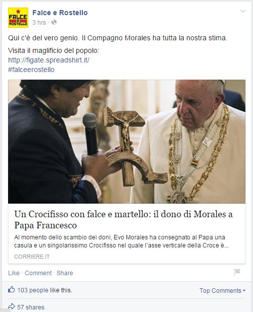 evo morales papa francesco crocefisso falce