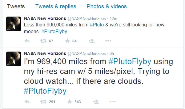 New Horizons è attualmente a 1.448.410 km di distanza da Plutone (fonte: Twitter.com)
