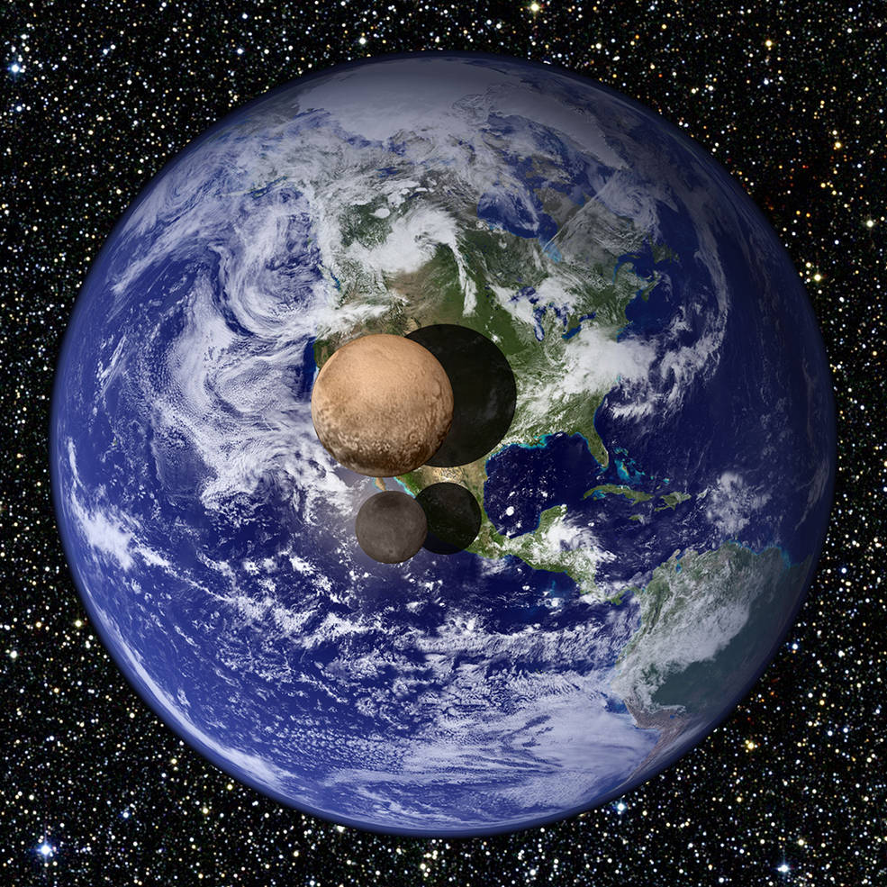 Plutone, la sua luna Caronte e la Terra (http://www.nasa.gov/)