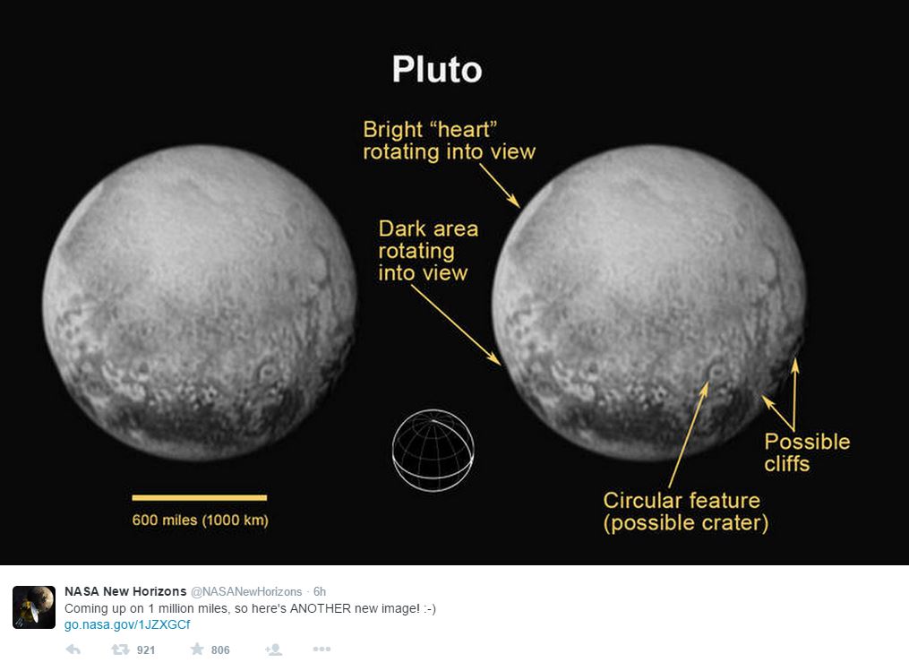 Le prime foto di Plutone scattate da New Horizons (fonte: NASA via Twitter.com)