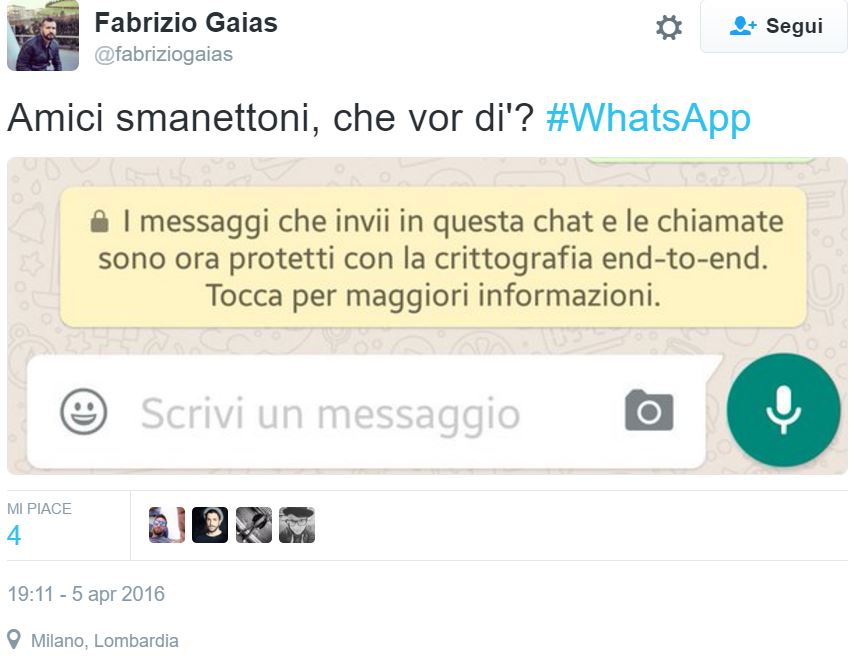 whatsapp messaggio crittografia end-to-end