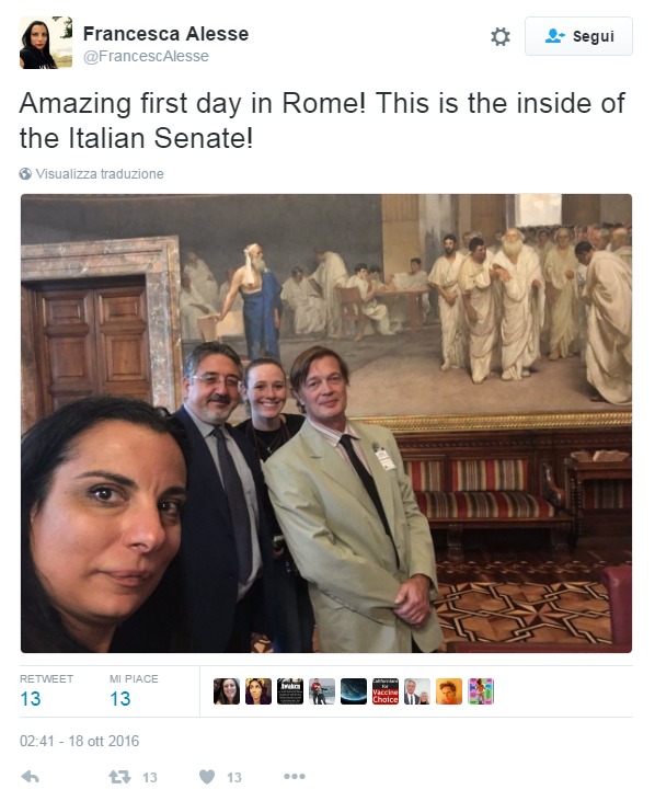 Francesca Alesse: "Amazing first day in Rome! This is the inside of the Italian Senate!"