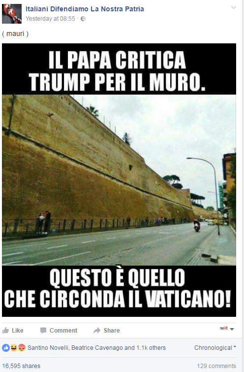 fasciogentismo muro vaticano papa trump